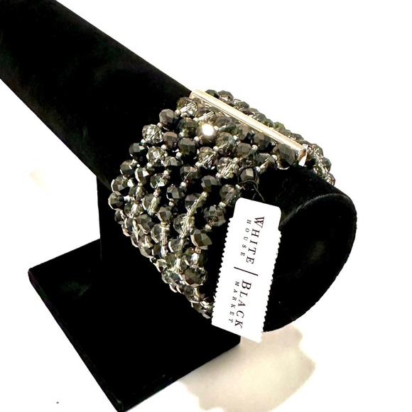 WHITE HOUSE BLACK MARKET | Black Crystal Stretch Statement Bracelet | NWT - Picture 1 of 6